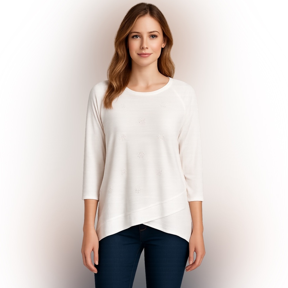 NWT Loft White Cotton High Low Crossover Hem Top | Size Small